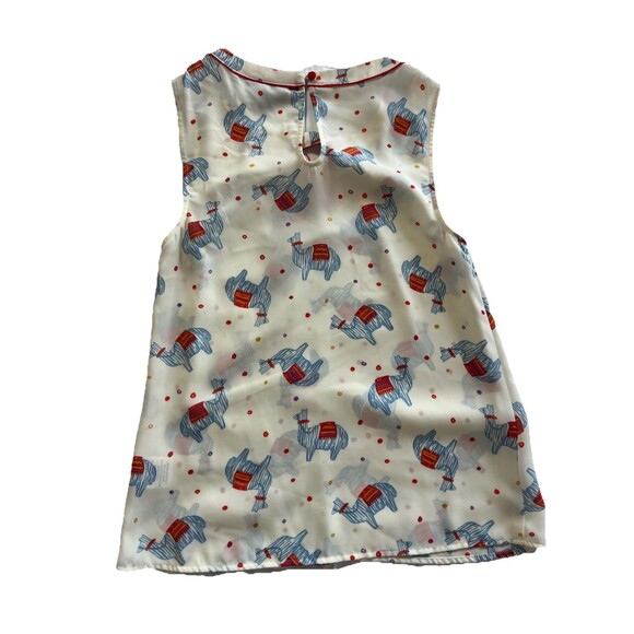 ModCloth Sleeveless Top XS Llama Alpaca Print Red Trim Keyhole Blouse - Picture 3 of 6